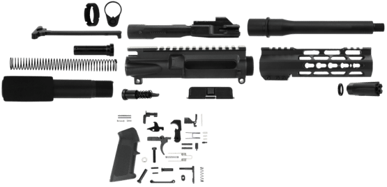 This kit is the total AR build kit package. The black Parkerized barrel is designed to avoid rust and remain functional with repeated use.
